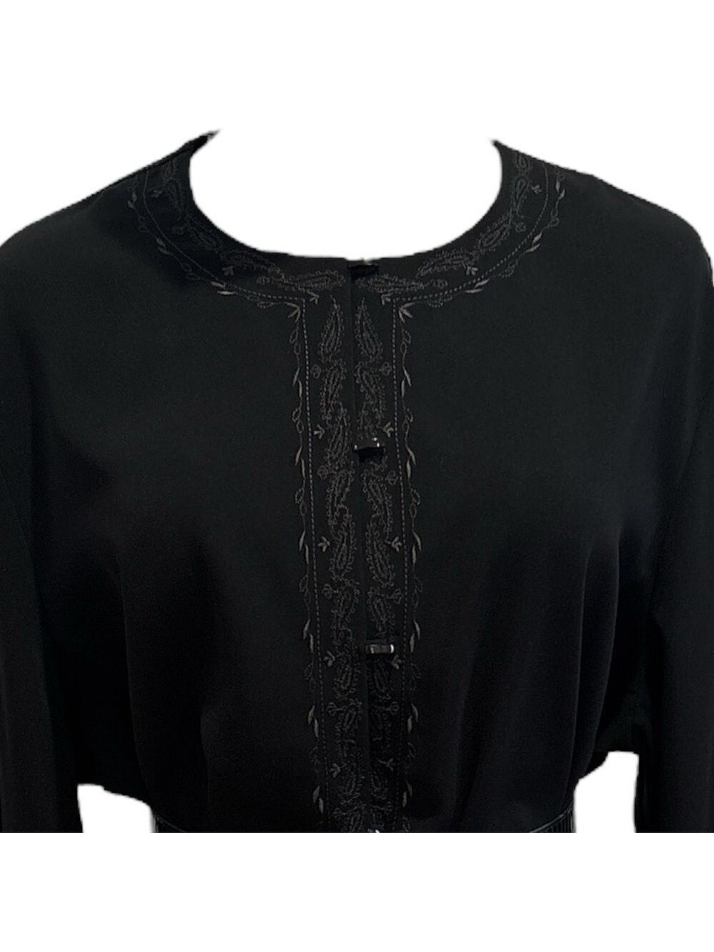 90s MAGGIE MCNAUGHTON BLACK BOHO TUNIC W DECORATIVE BUTTONS & EMBROIDERY SZ XL - Picture 5 of 7